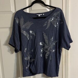 Chico's Navy Sequin Short Sleeve Top
